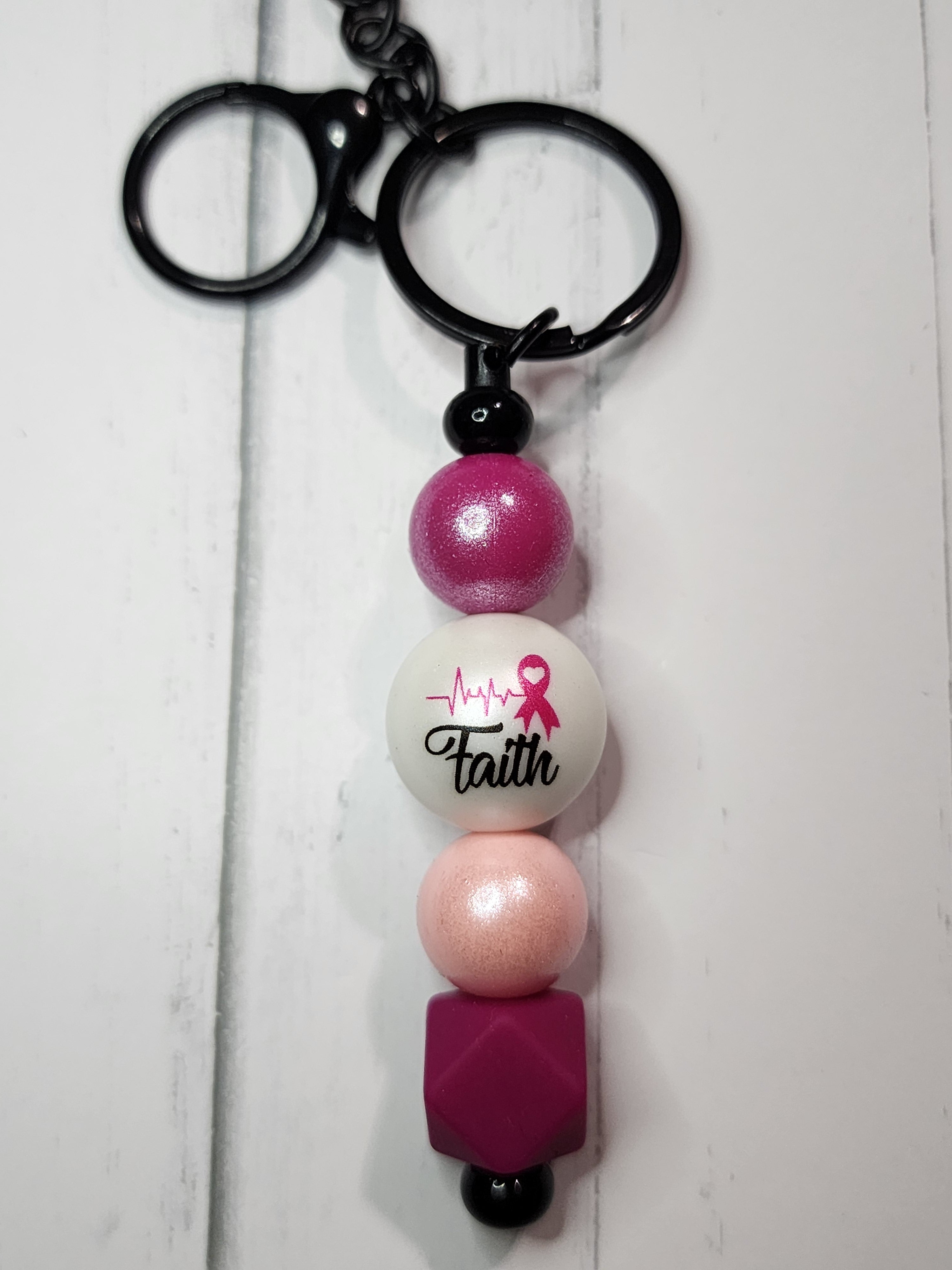Pink ribbon faith keychain – Scribbles and Strings