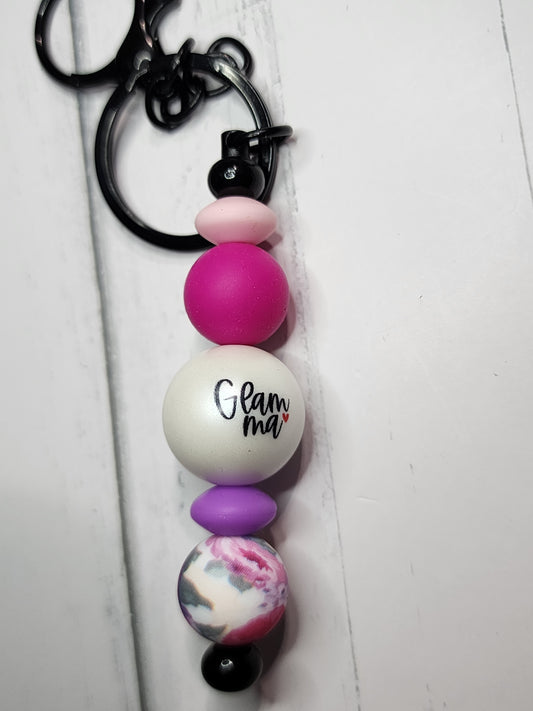 Glama with purple flowers keychain