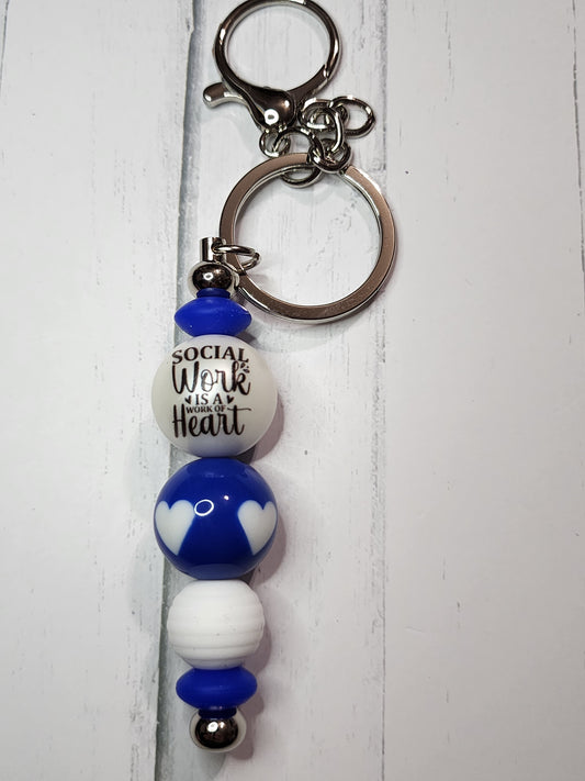 Blue social work keychain