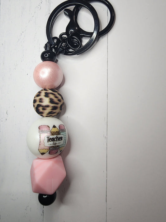 Teacher life leopard print keychain