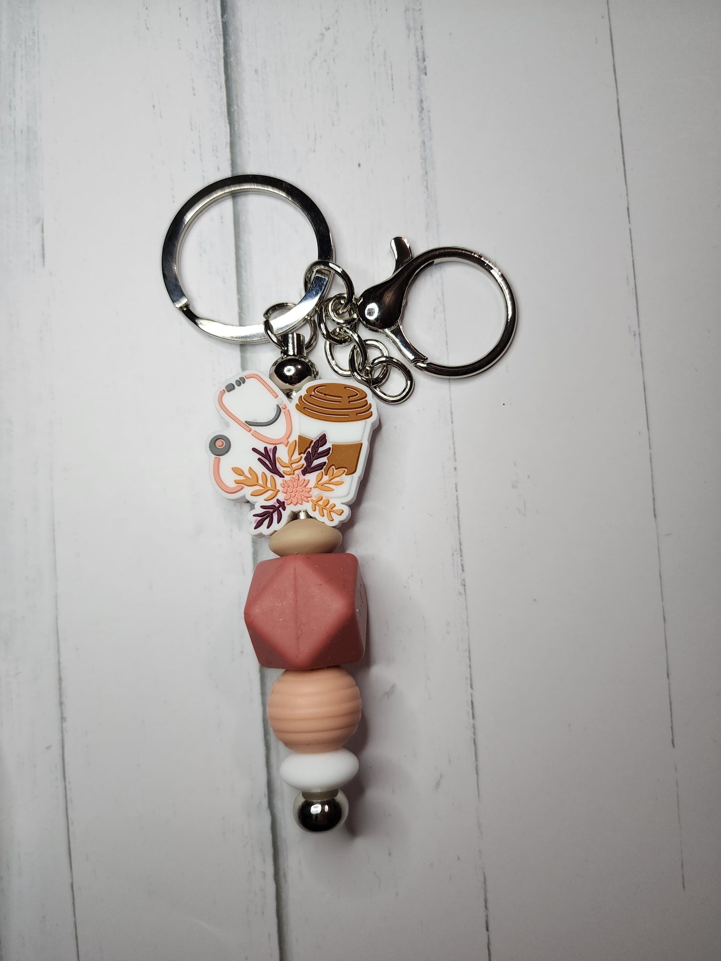 Nursing (coffee and stethoscope, neutrals) keychain